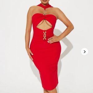 NWT Elegant Red Halter Dress With Gold Accents Size XL